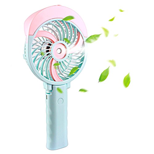 Handheld Misting Fan  Foldable USB & Battery Operated Portable Personal Cooling Fan  3 Speed for Outdoor Travel Desktop (Pink) - B07CKP5287